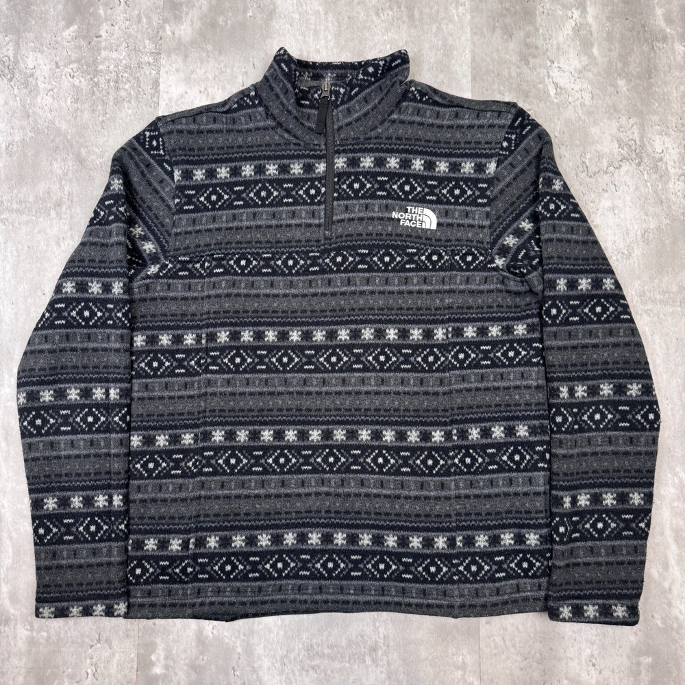 The North Face Tsillan 1/4 Zip Sweatshirt Mens Medium Black Fleece Fair Isle